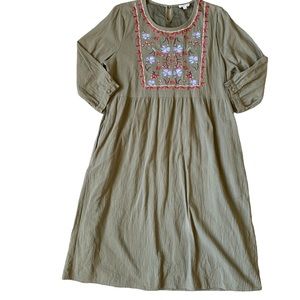 ORANGE CREEK Green Embroidered Midi Dress